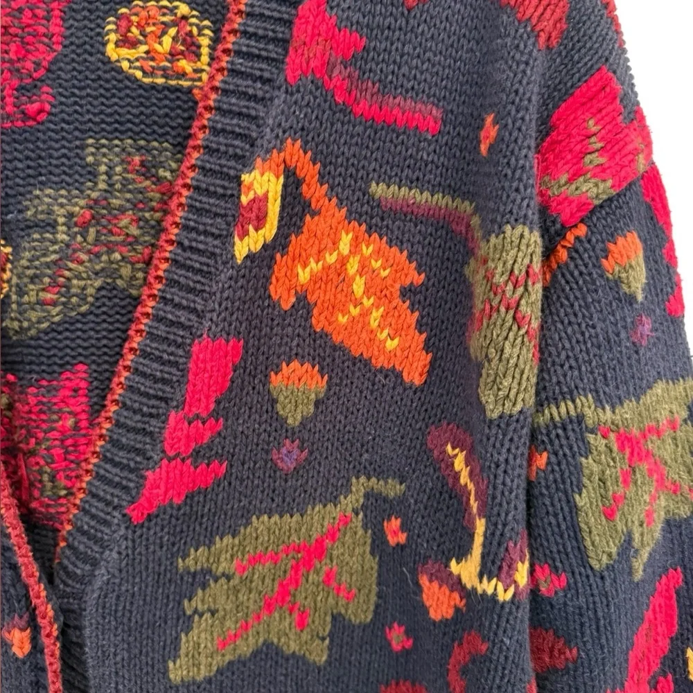 Le Moda Knitwear Hand Loomed Cotton Cardigan Leaves Fall Cottage Core Medium